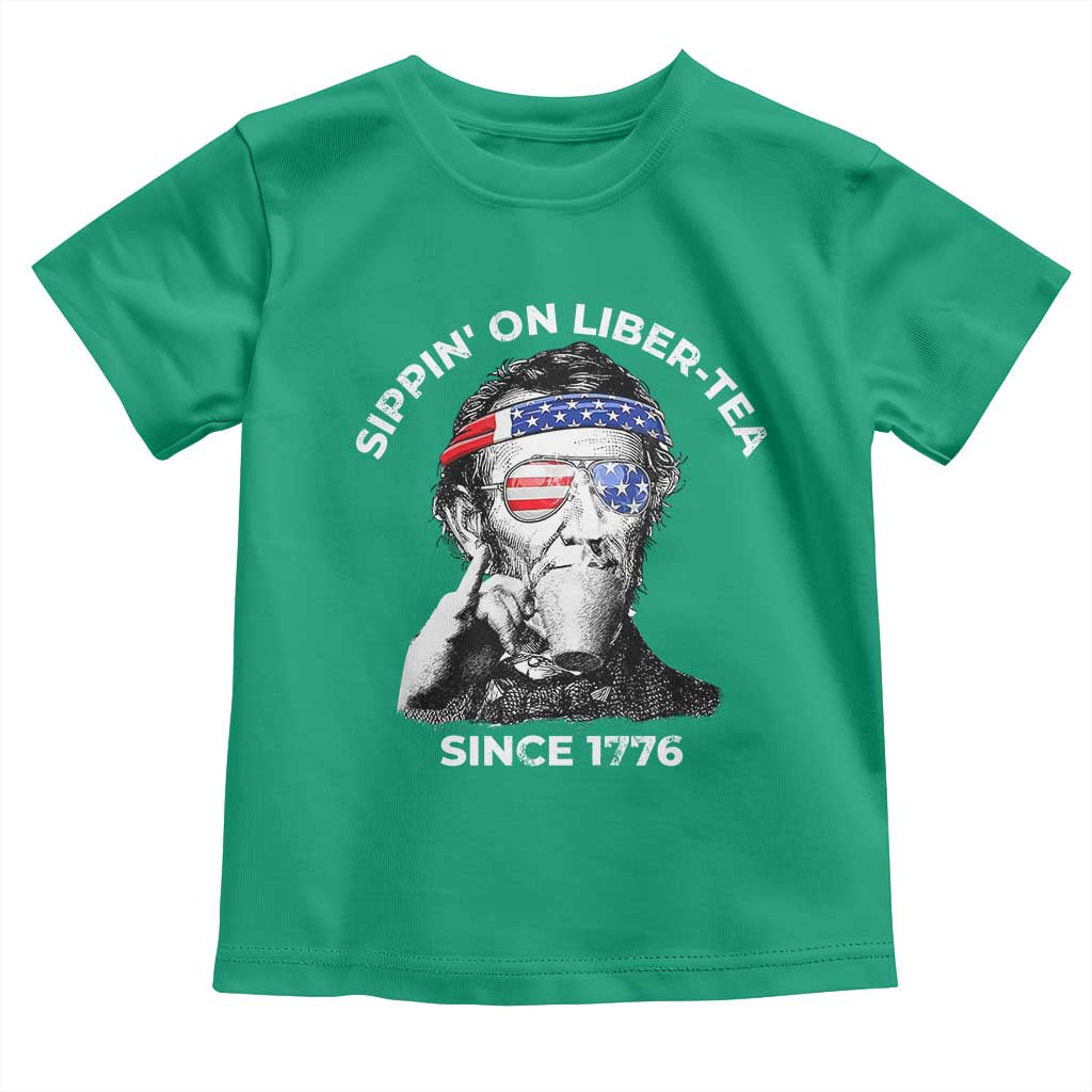 Funny 4th Of July Toddler T Shirt Sippin On Liber Tea Liberty Abe Lincoln 1776 USA Flag - Wonder Print Shop