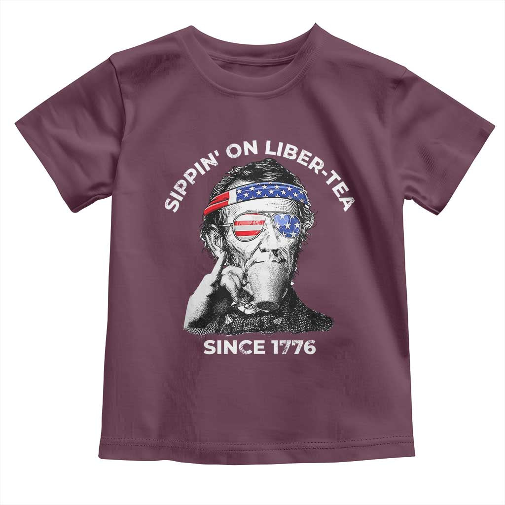 Funny 4th Of July Toddler T Shirt Sippin On Liber Tea Liberty Abe Lincoln 1776 USA Flag - Wonder Print Shop