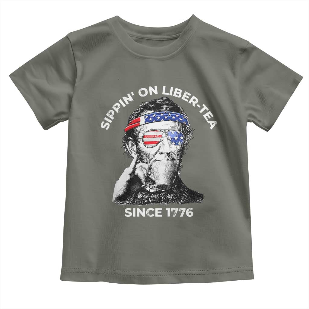 Funny 4th Of July Toddler T Shirt Sippin On Liber Tea Liberty Abe Lincoln 1776 USA Flag - Wonder Print Shop