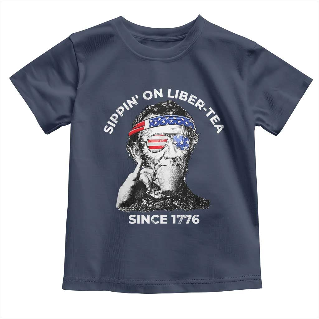 Funny 4th Of July Toddler T Shirt Sippin On Liber Tea Liberty Abe Lincoln 1776 USA Flag - Wonder Print Shop