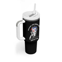Funny 4th Of July Tumbler With Handle Sippin On Liber Tea Liberty Abe Lincoln 1776 USA Flag - Wonder Print Shop