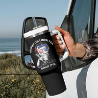 Funny 4th Of July Tumbler With Handle Sippin On Liber Tea Liberty Abe Lincoln 1776 USA Flag - Wonder Print Shop