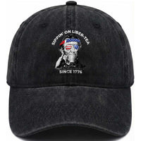 Funny 4th Of July Washed Cotton Baseball Cap Sippin On Liber Tea Liberty Abe Lincoln 1776 USA Flag