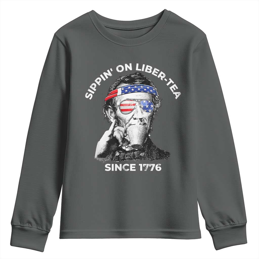 Funny 4th Of July Youth Sweatshirt Sippin On Liber Tea Liberty Abe Lincoln 1776 USA Flag - Wonder Print Shop