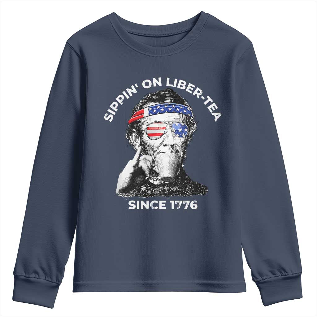 Funny 4th Of July Youth Sweatshirt Sippin On Liber Tea Liberty Abe Lincoln 1776 USA Flag - Wonder Print Shop