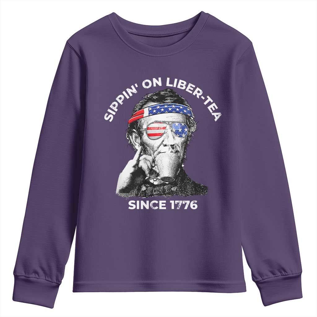 Funny 4th Of July Youth Sweatshirt Sippin On Liber Tea Liberty Abe Lincoln 1776 USA Flag - Wonder Print Shop