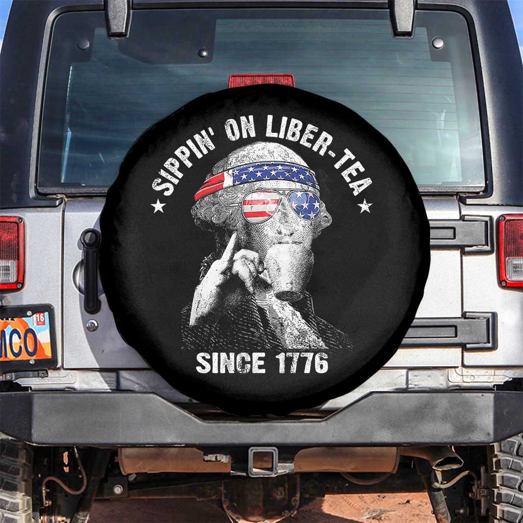 Funny George Washington Spare Tire Cover 4th Of July Sippin On Liber Tea Liberty American Flag 1776 - Wonder Print Shop