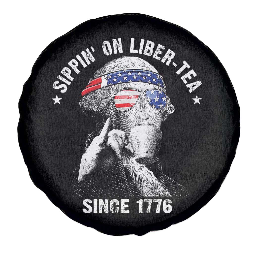 Funny George Washington Spare Tire Cover 4th Of July Sippin On Liber Tea Liberty American Flag 1776 - Wonder Print Shop
