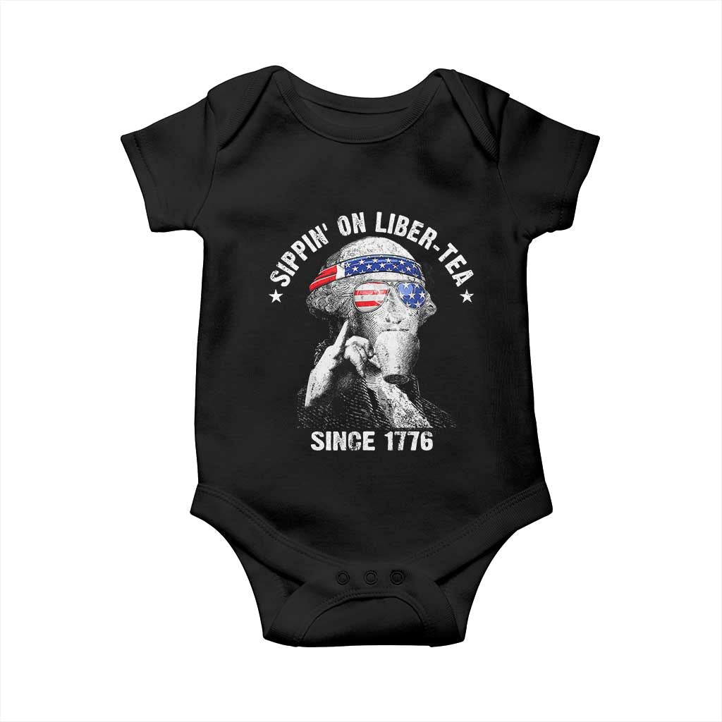 Funny George Washington Baby Onesie 4th Of July Sippin On Liber Tea Liberty American Flag 1776 - Wonder Print Shop