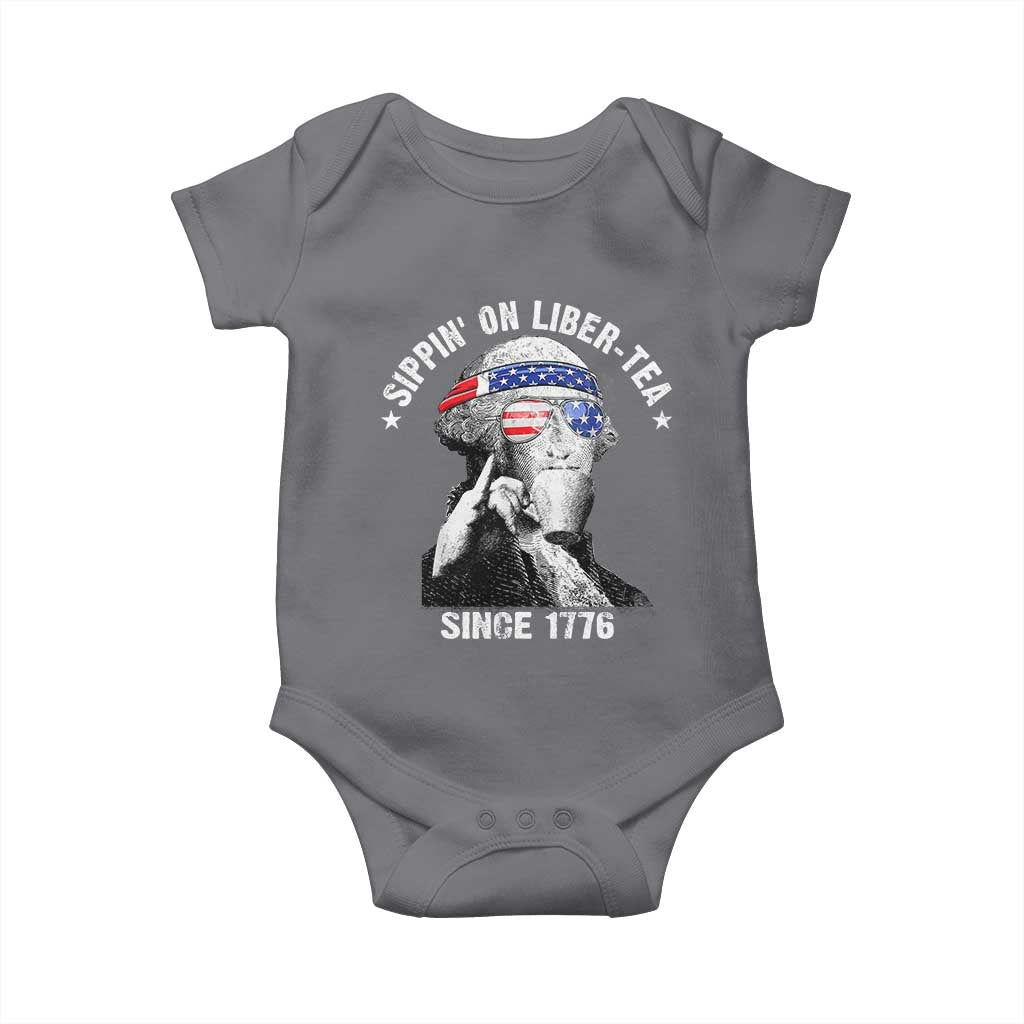 Funny George Washington Baby Onesie 4th Of July Sippin On Liber Tea Liberty American Flag 1776 - Wonder Print Shop