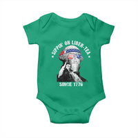 Funny George Washington Baby Onesie 4th Of July Sippin On Liber Tea Liberty American Flag 1776 - Wonder Print Shop