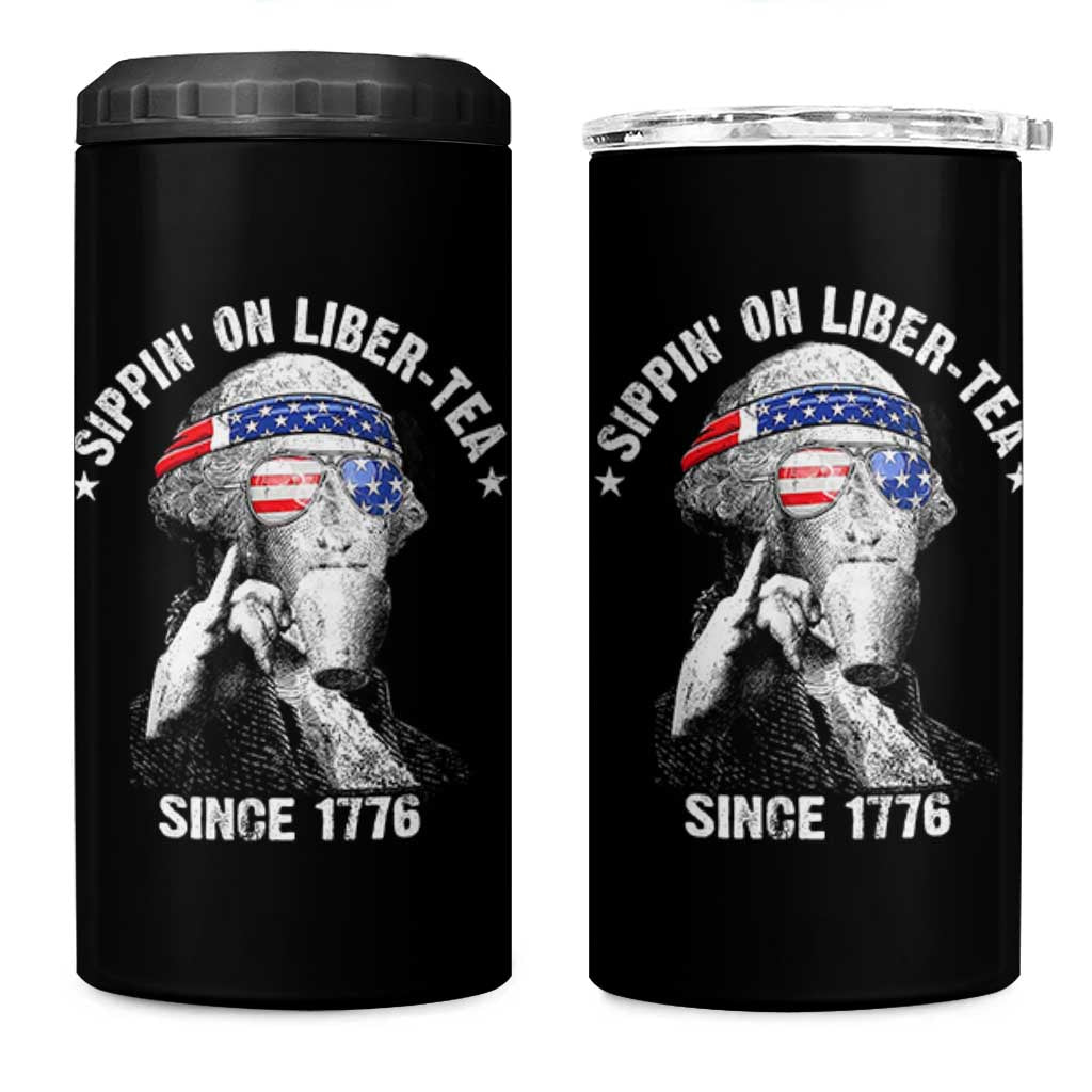 Funny George Washington 4 in 1 Can Cooler Tumbler 4th Of July Sippin On Liber Tea Liberty American Flag 1776 - Wonder Print Shop