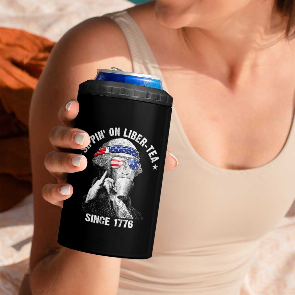 Funny George Washington 4 in 1 Can Cooler Tumbler 4th Of July Sippin On Liber Tea Liberty American Flag 1776 - Wonder Print Shop