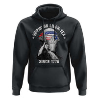 Funny George Washington Hoodie 4th Of July Sippin On Liber Tea Liberty American Flag 1776 - Wonder Print Shop