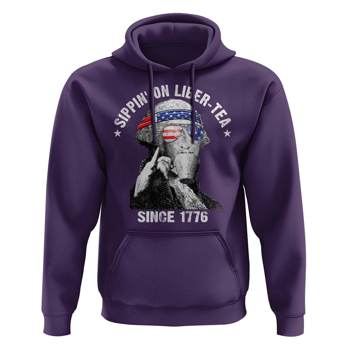 Funny George Washington Hoodie 4th Of July Sippin On Liber Tea Liberty American Flag 1776 - Wonder Print Shop