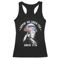 Funny George Washington Racerback Tank Top 4th Of July Sippin On Liber Tea Liberty American Flag 1776 - Wonder Print Shop
