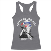 Funny George Washington Racerback Tank Top 4th Of July Sippin On Liber Tea Liberty American Flag 1776 - Wonder Print Shop