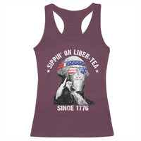 Funny George Washington Racerback Tank Top 4th Of July Sippin On Liber Tea Liberty American Flag 1776 - Wonder Print Shop