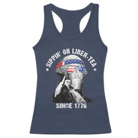 Funny George Washington Racerback Tank Top 4th Of July Sippin On Liber Tea Liberty American Flag 1776 - Wonder Print Shop