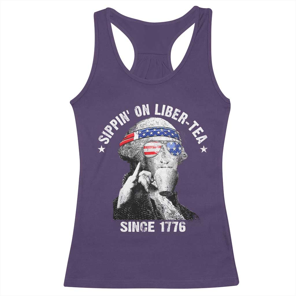 Funny George Washington Racerback Tank Top 4th Of July Sippin On Liber Tea Liberty American Flag 1776 - Wonder Print Shop