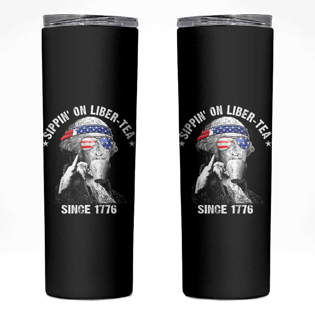 Funny George Washington Skinny Tumbler 4th Of July Sippin On Liber Tea Liberty American Flag 1776 - Wonder Print Shop