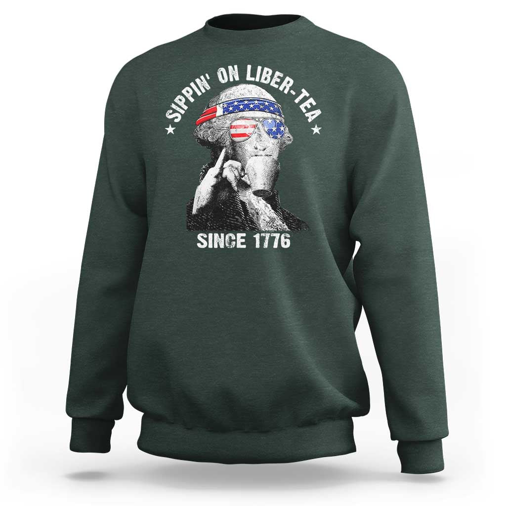 Funny George Washington Sweatshirt 4th Of July Sippin On Liber Tea Liberty American Flag 1776 - Wonder Print Shop