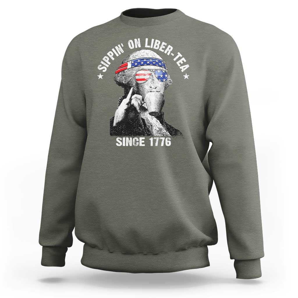 Funny George Washington Sweatshirt 4th Of July Sippin On Liber Tea Liberty American Flag 1776 - Wonder Print Shop