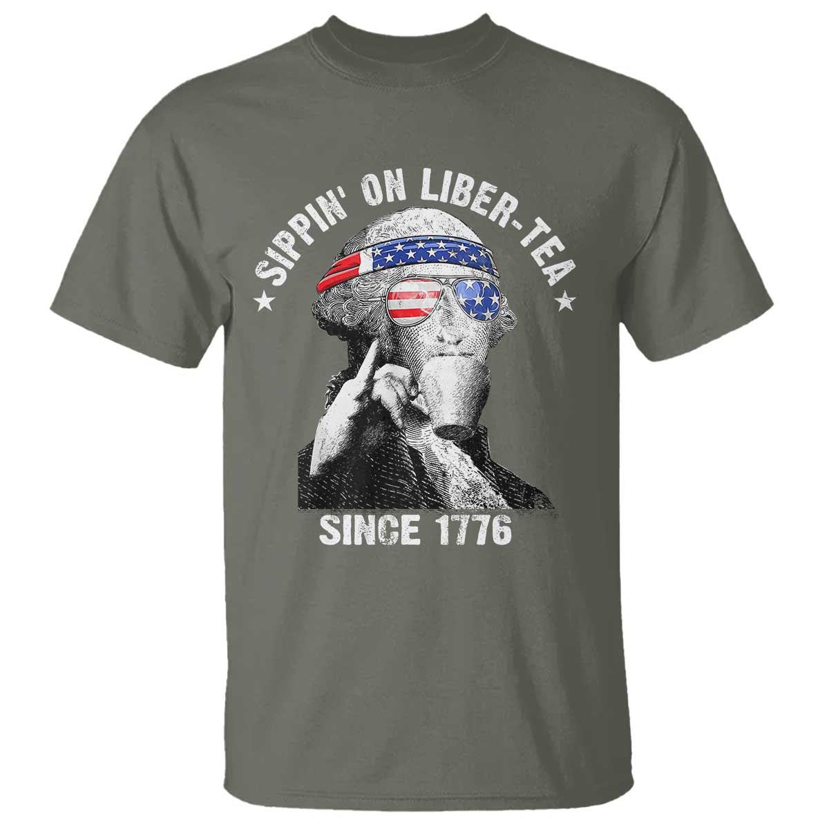 Funny George Washington T Shirt 4th Of July Sippin On Liber Tea Liberty American Flag 1776 - Wonder Print Shop