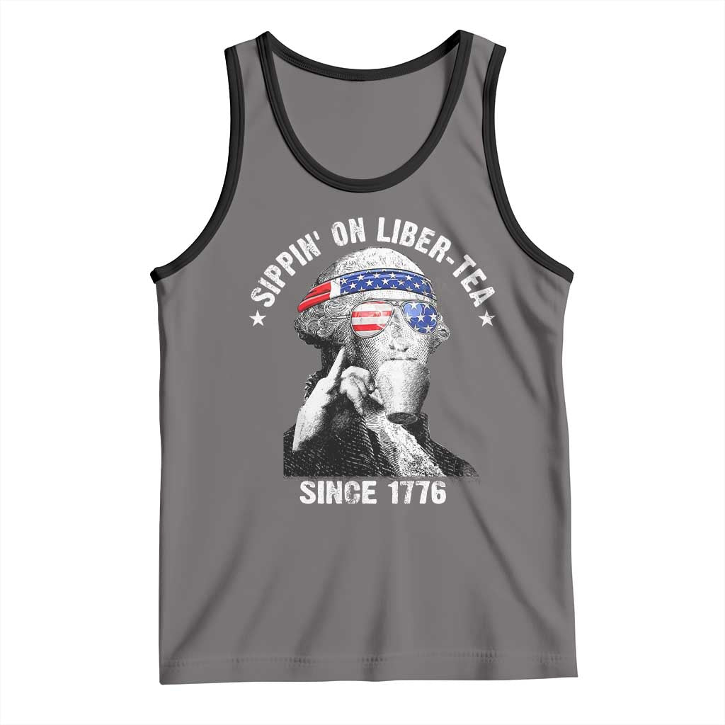 Funny George Washington Tank Top 4th Of July Sippin On Liber Tea Liberty American Flag 1776 - Wonder Print Shop