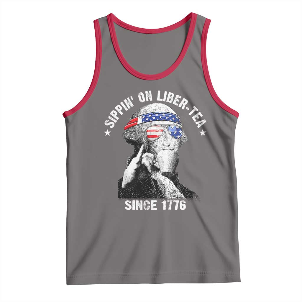 Funny George Washington Tank Top 4th Of July Sippin On Liber Tea Liberty American Flag 1776 - Wonder Print Shop