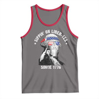Funny George Washington Tank Top 4th Of July Sippin On Liber Tea Liberty American Flag 1776 - Wonder Print Shop