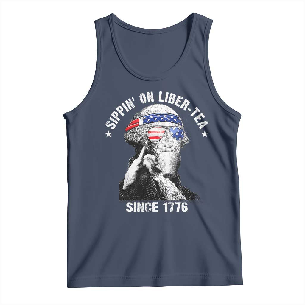 Funny George Washington Tank Top 4th Of July Sippin On Liber Tea Liberty American Flag 1776 - Wonder Print Shop
