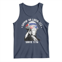 Funny George Washington Tank Top 4th Of July Sippin On Liber Tea Liberty American Flag 1776 - Wonder Print Shop