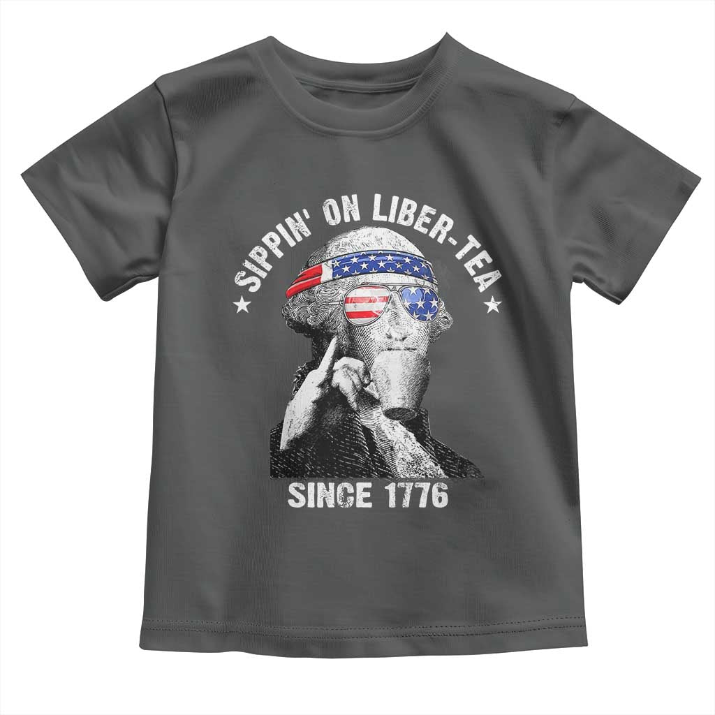 Funny George Washington Toddler T Shirt 4th Of July Sippin On Liber Tea Liberty American Flag 1776 - Wonder Print Shop