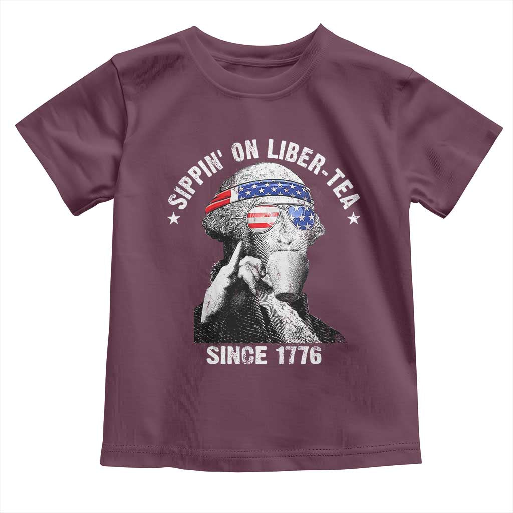 Funny George Washington Toddler T Shirt 4th Of July Sippin On Liber Tea Liberty American Flag 1776 - Wonder Print Shop
