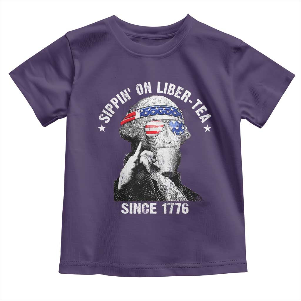 Funny George Washington Toddler T Shirt 4th Of July Sippin On Liber Tea Liberty American Flag 1776 - Wonder Print Shop