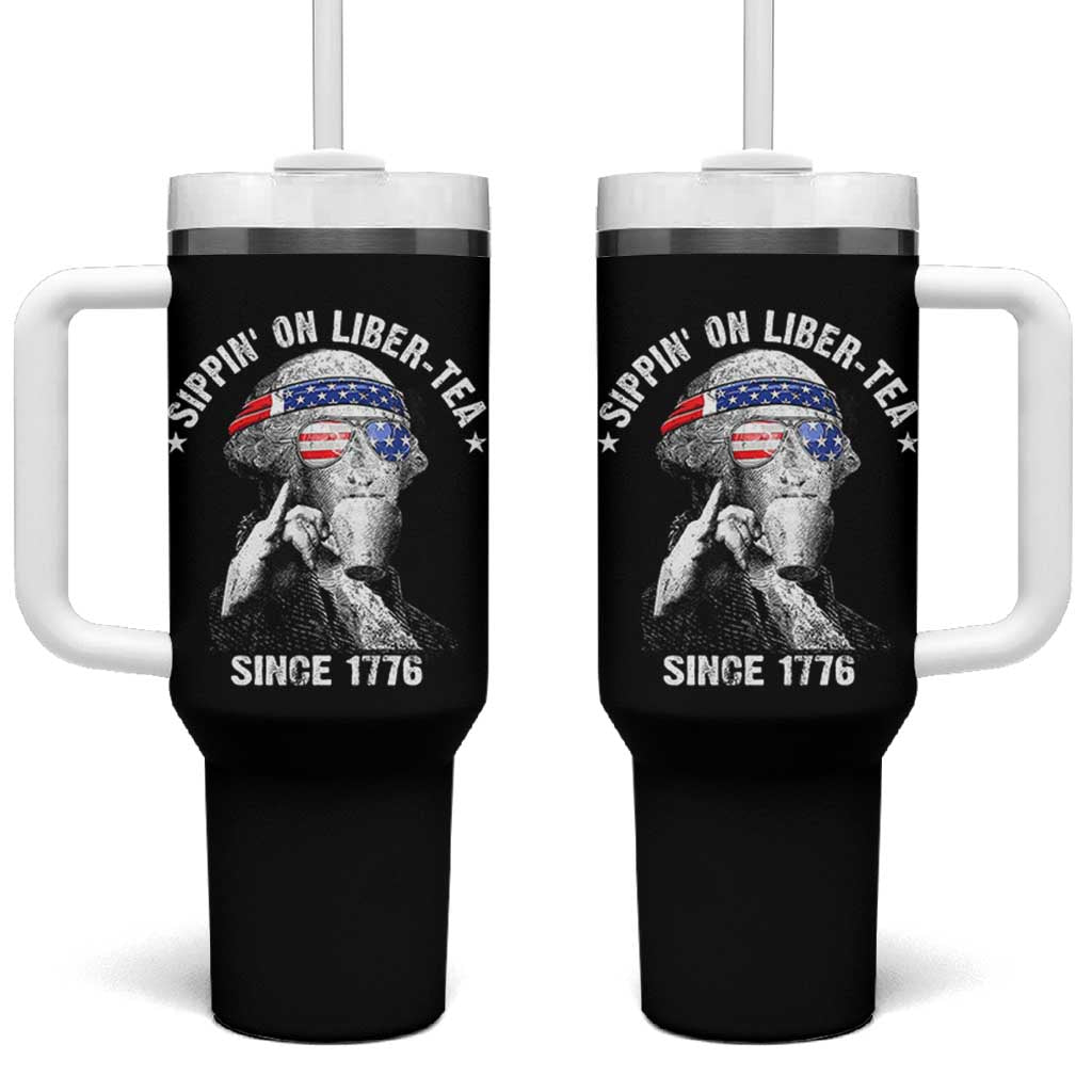 Funny George Washington Tumbler With Handle 4th Of July Sippin On Liber Tea Liberty American Flag 1776 - Wonder Print Shop