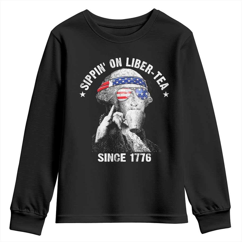 Funny George Washington Youth Sweatshirt 4th Of July Sippin On Liber Tea Liberty American Flag 1776 - Wonder Print Shop