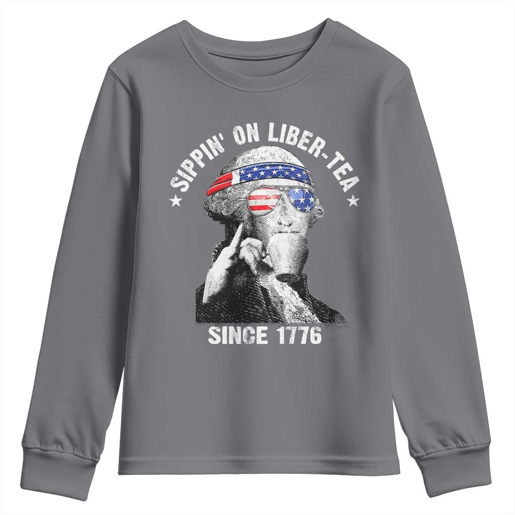 Funny George Washington Youth Sweatshirt 4th Of July Sippin On Liber Tea Liberty American Flag 1776 - Wonder Print Shop