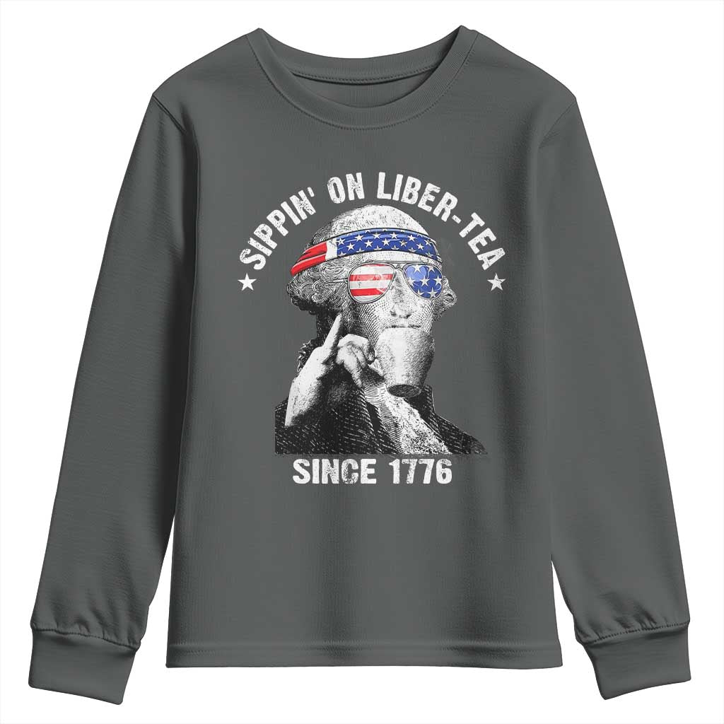 Funny George Washington Youth Sweatshirt 4th Of July Sippin On Liber Tea Liberty American Flag 1776 - Wonder Print Shop