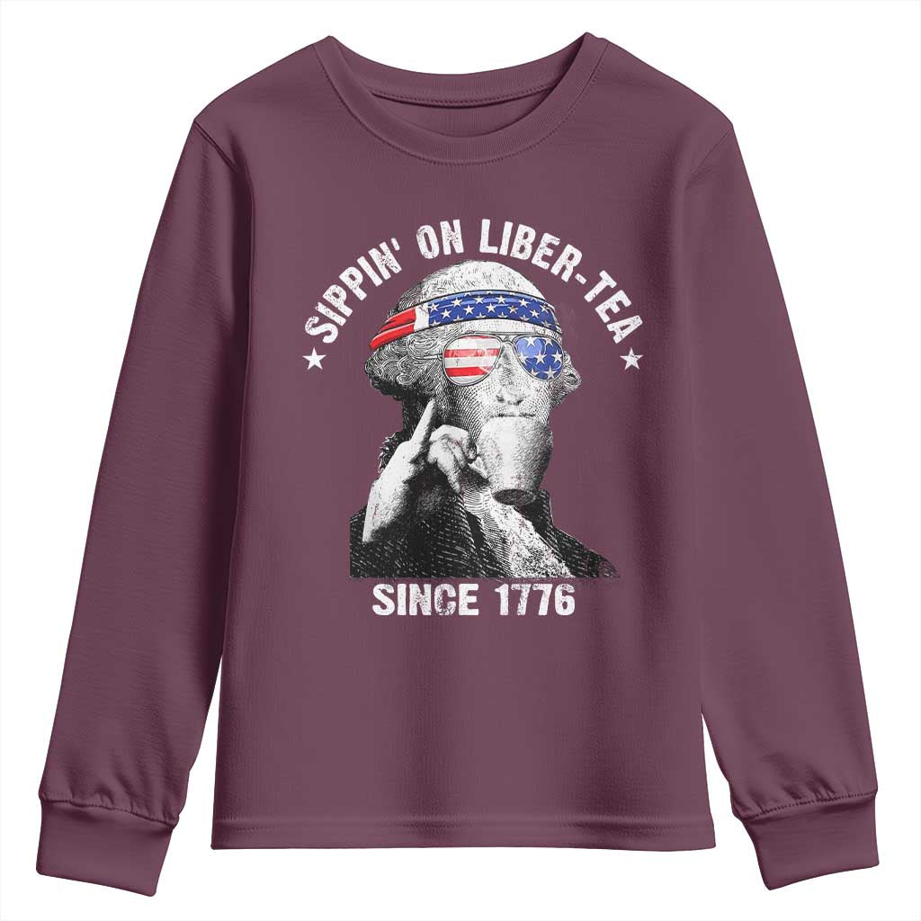 Funny George Washington Youth Sweatshirt 4th Of July Sippin On Liber Tea Liberty American Flag 1776 - Wonder Print Shop