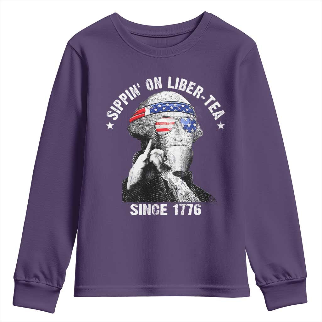 Funny George Washington Youth Sweatshirt 4th Of July Sippin On Liber Tea Liberty American Flag 1776 - Wonder Print Shop