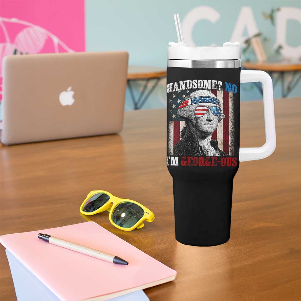Funny 4th Of July Tumbler With Handle George Washington Handsome No Georgeous - Wonder Print Shop