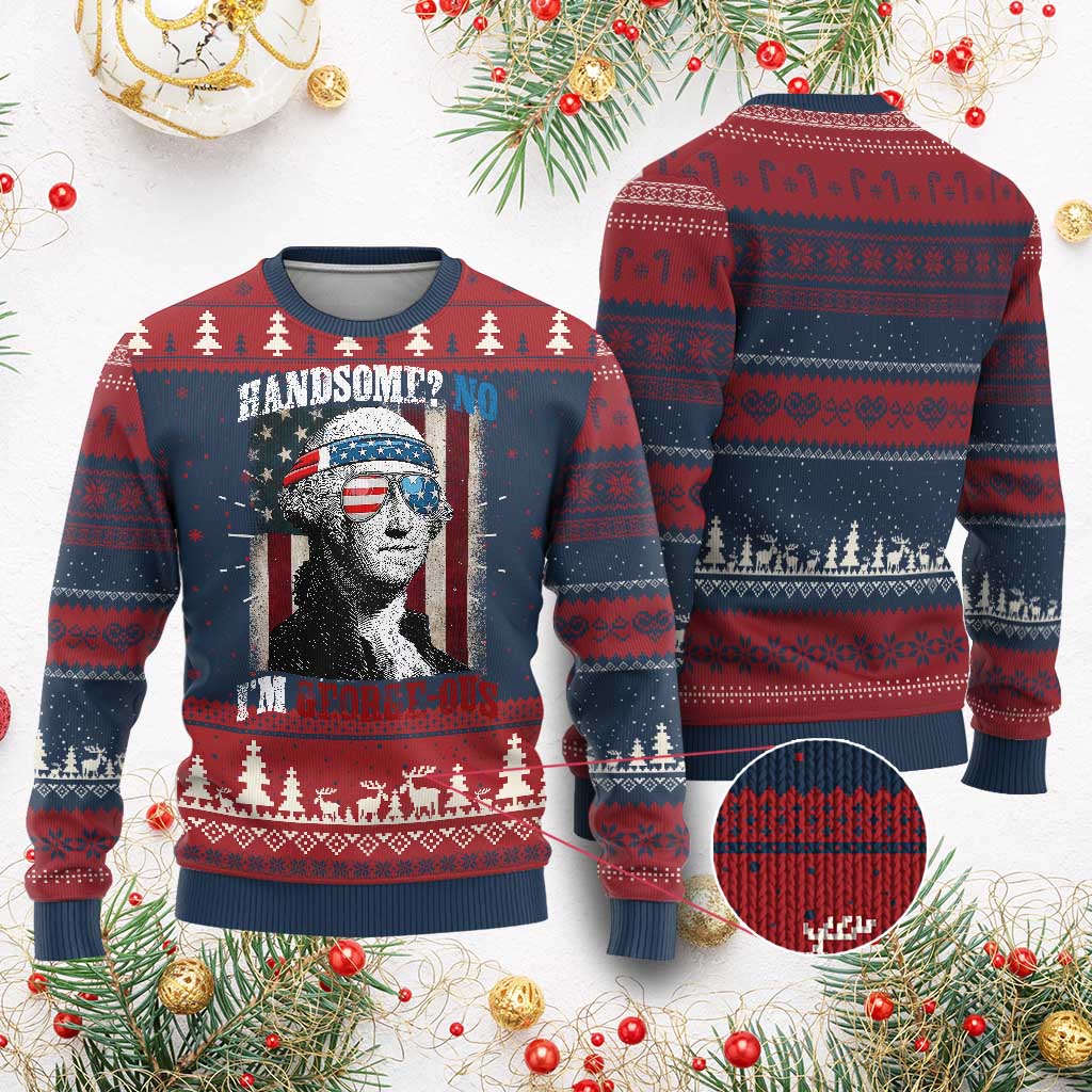 Funny 4th Of July Knitted Sweatshirt George Washington Handsome No Georgeous - Wonder Print Shop