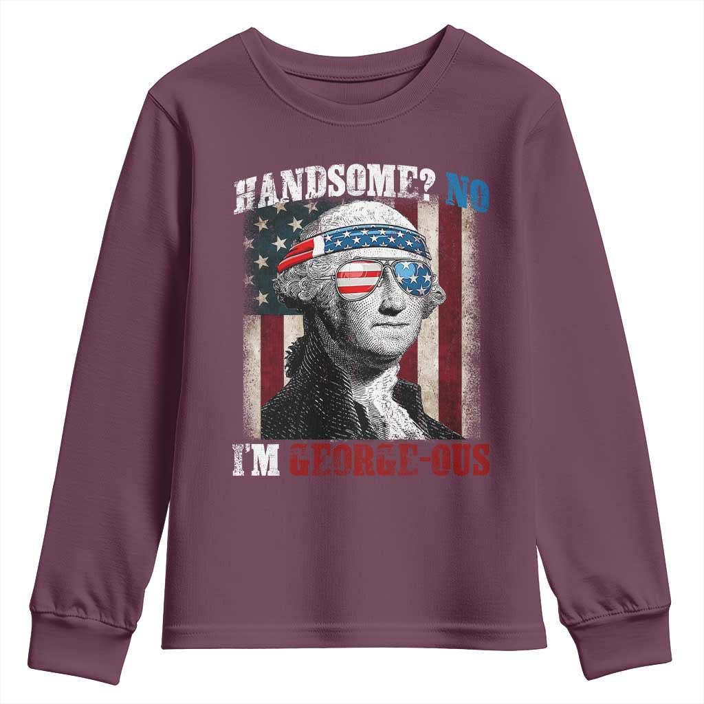Funny 4th Of July Youth Sweatshirt George Washington Handsome No Georgeous - Wonder Print Shop