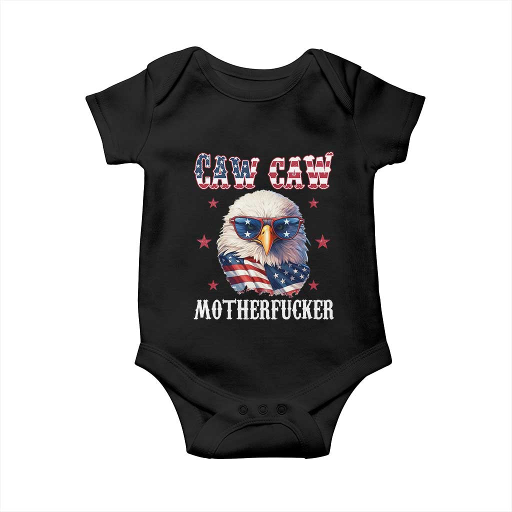 Bald Eagle Patriotic Baby Onesie Caw Caw Motherfucker American Flag - Wonder Print Shop