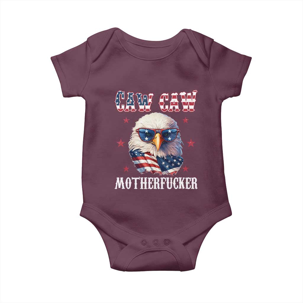 Bald Eagle Patriotic Baby Onesie Caw Caw Motherfucker American Flag - Wonder Print Shop