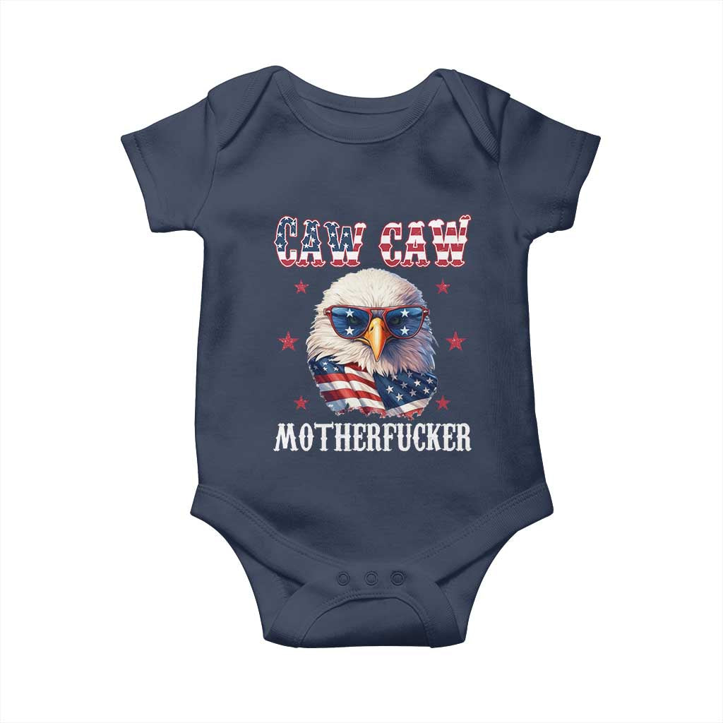 Bald Eagle Patriotic Baby Onesie Caw Caw Motherfucker American Flag - Wonder Print Shop