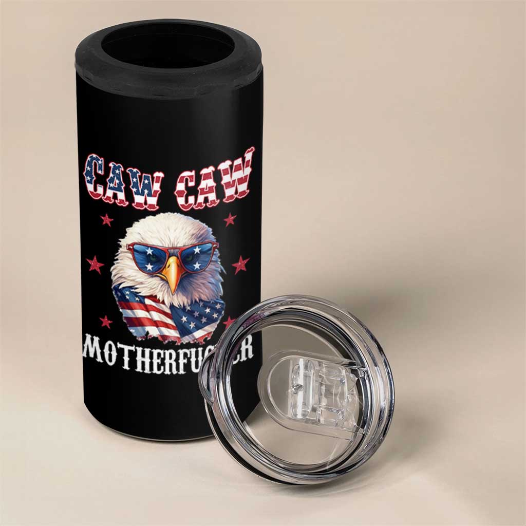 Bald Eagle Patriotic 4 in 1 Can Cooler Tumbler Caw Caw Motherfucker American Flag - Wonder Print Shop
