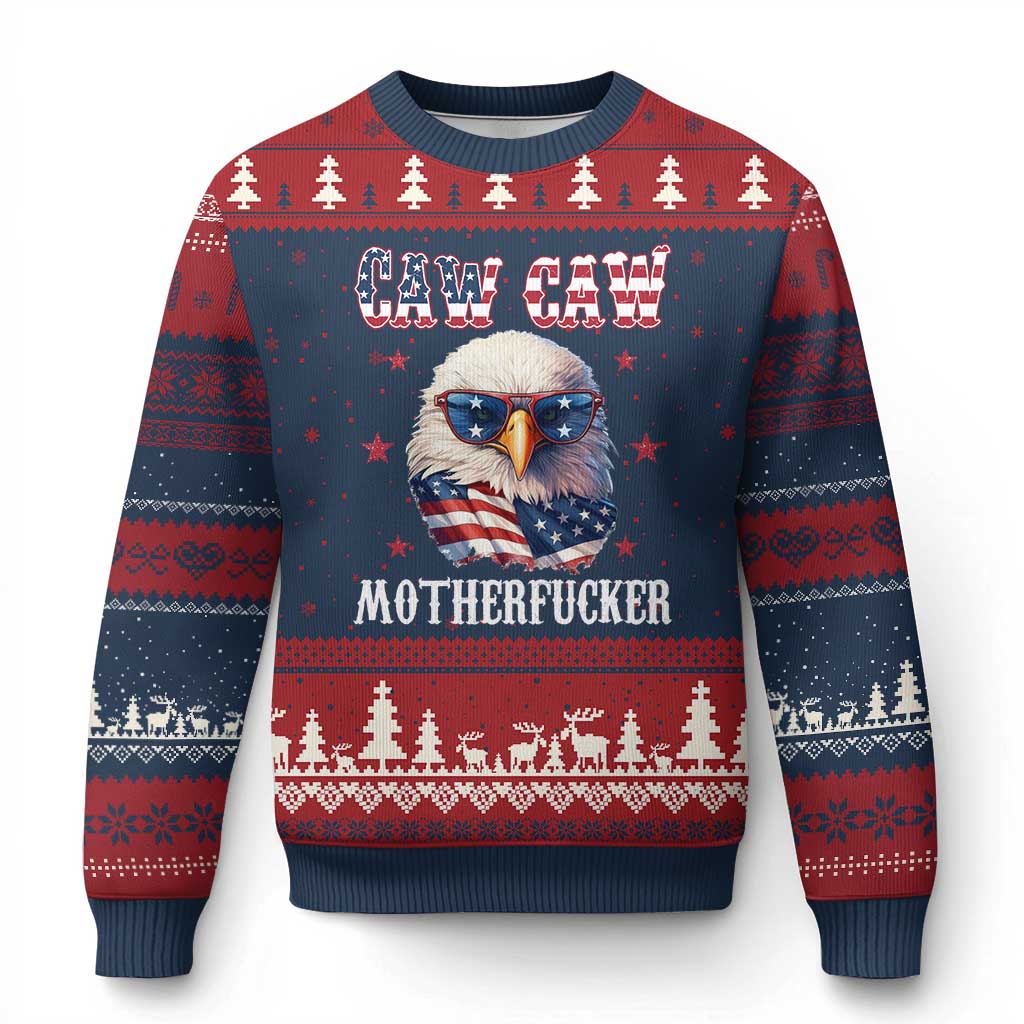 Bald Eagle Patriotic Ugly Christmas Sweater Caw Caw Motherfucker American Flag - Wonder Print Shop